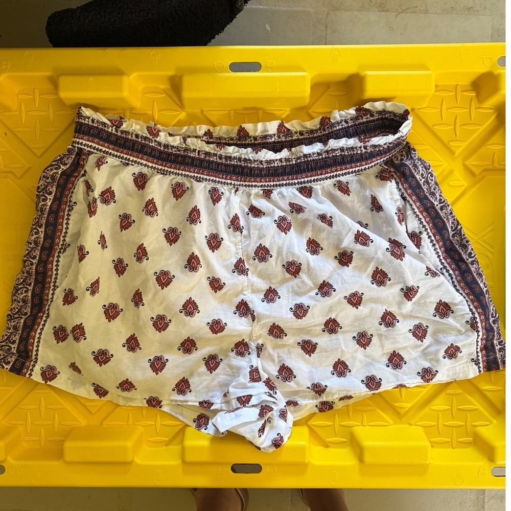Joie Womens Large White Paisley Cotton Smocked Waist Boho Relaxed Shorts L